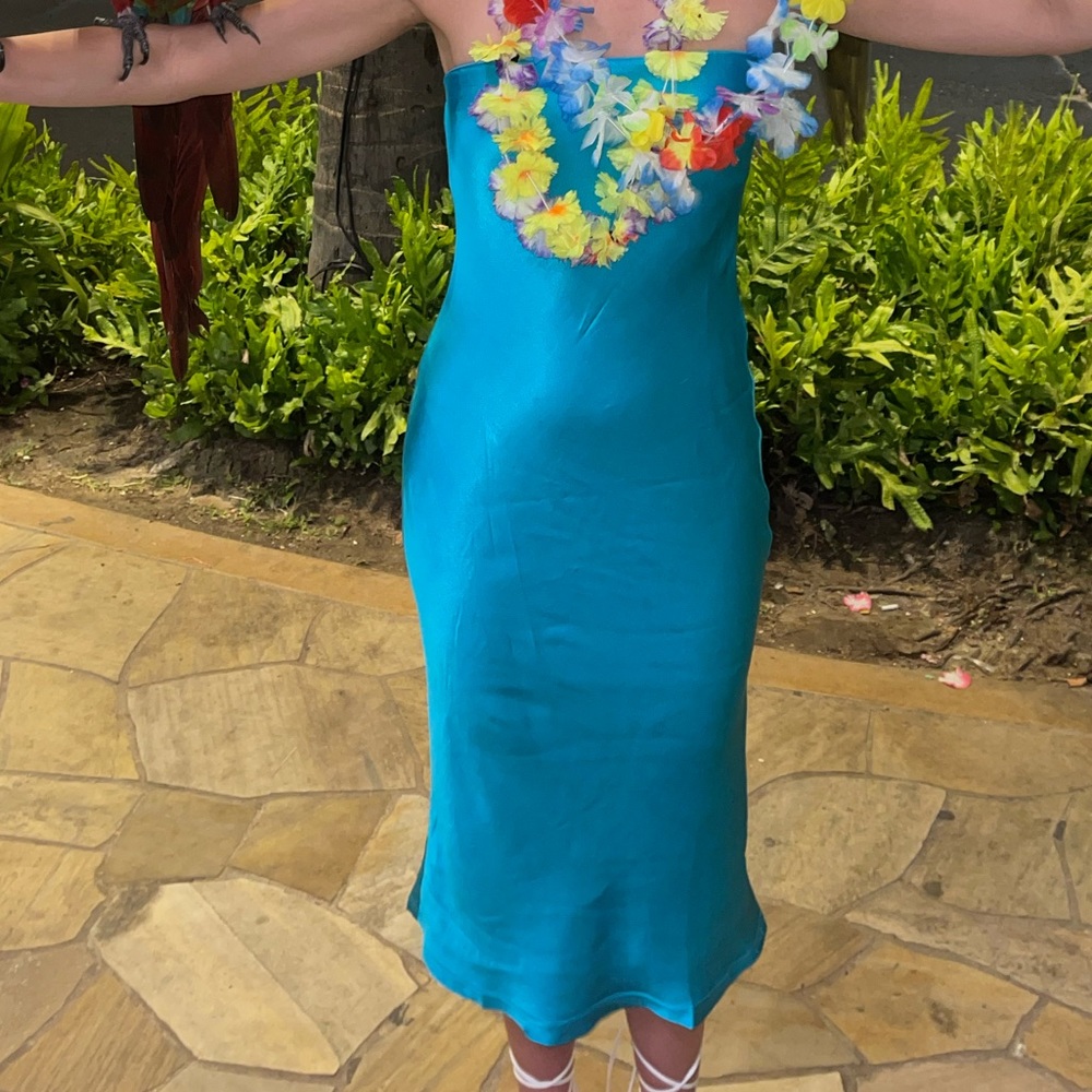 Strapless Satin Midi Dress